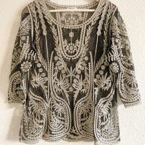 Ultra Pink Brand Sheer Embroidered Top